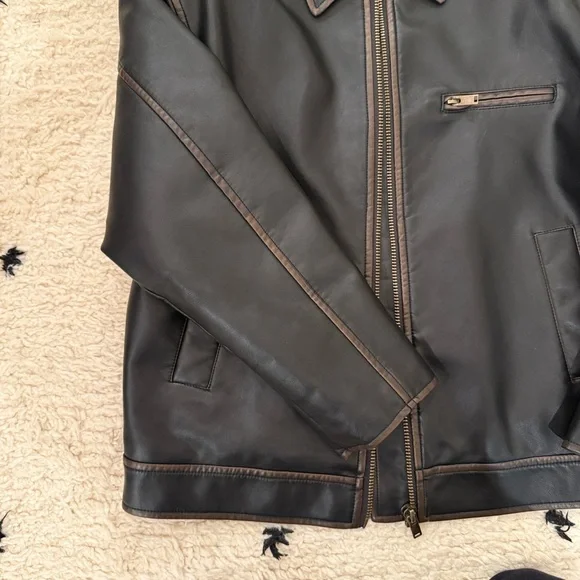 Mango Napoli oversized, worn leather jacket XS NWOT - Picture 5 of 10